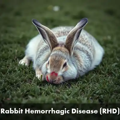 Rabbit Hemorrhagic Disease Sick rabbit lying on grass with visible signs of Rabbit Hemorrhagic Disease (RHD), including blood around the nose. Common Rabbit Diseases.