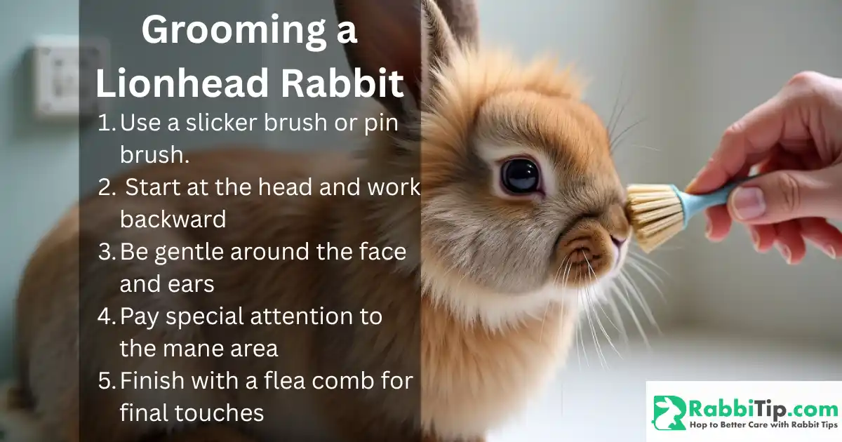 Grooming a Lionhead Rabbit Step-by-step grooming of a Lionhead rabbit using a slicker brush and flea comb. Lionhead rabbit Care Best Practice.