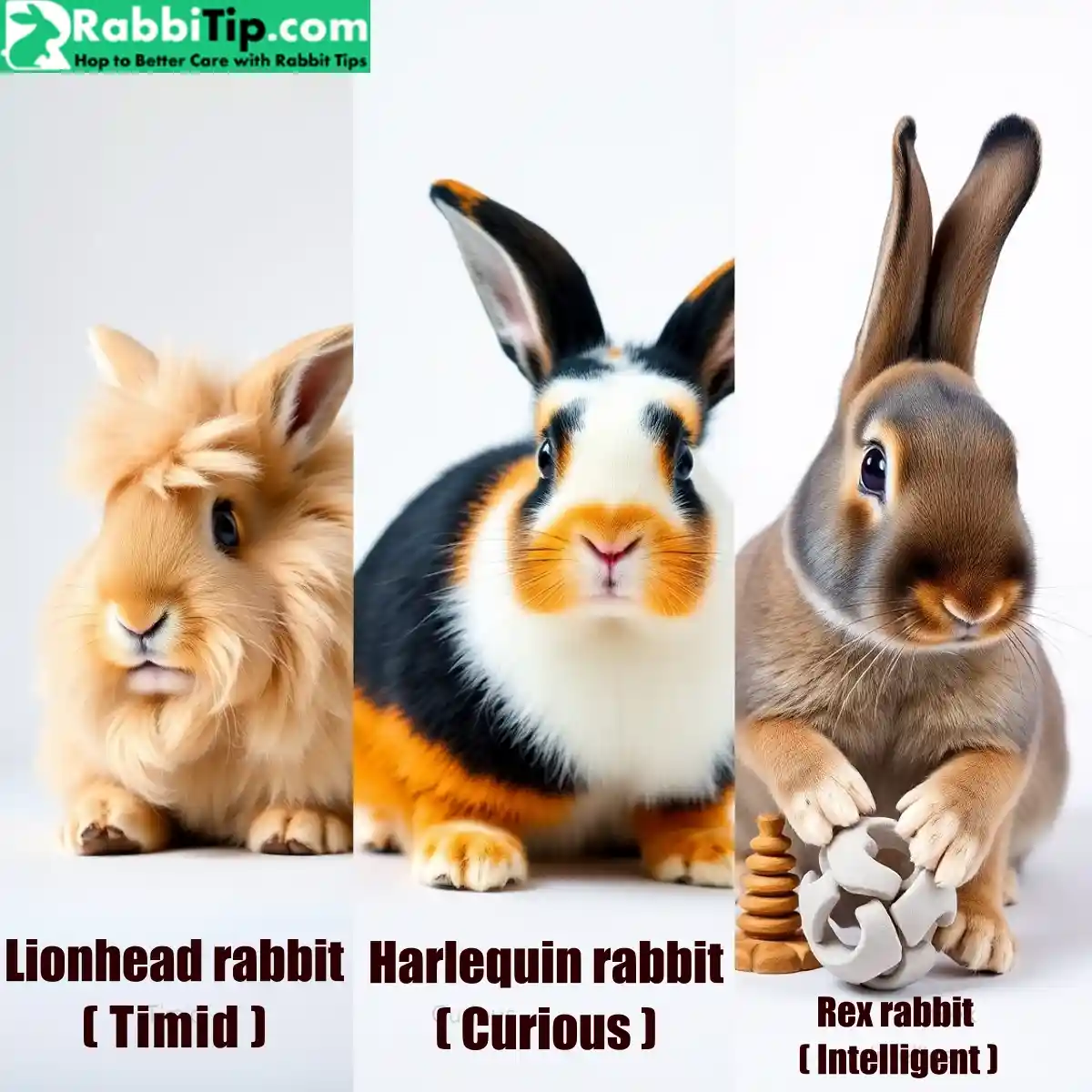 Myth 10 All Rabbits Act the Same Triptych of shy, curious, and intelligent rabbit breeds