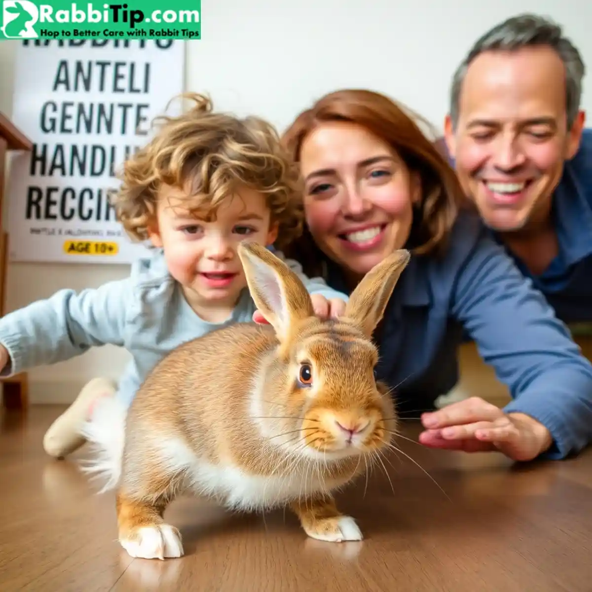 Myth 8 Rabbits Are Great for Young Kids Toddler chasing frightened rabbit under furniture