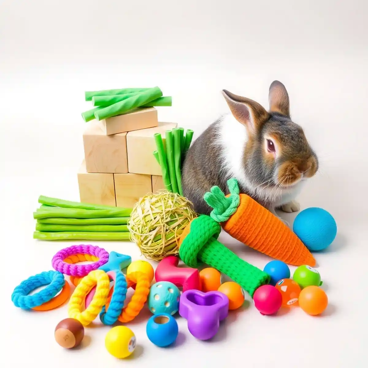 Variety of dental bunny chew toys with treats
