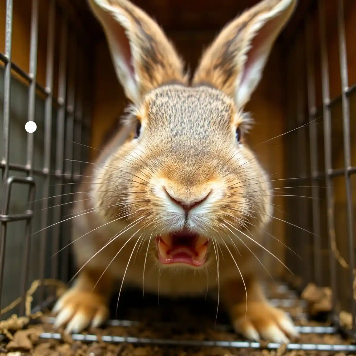 Aggressive Rabbit Lunging and Growling-rabbit behavior Rabbit Behavior: An aggressive rabbit with pinned ears, lunging and growling.