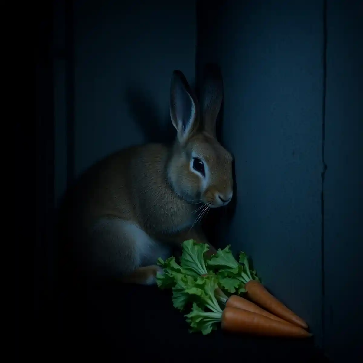 Depressed Rabbit Hiding in Corner-rabbit behavior Rabbit Behavior: A lonely rabbit hunched and facing the corner of its pen.
