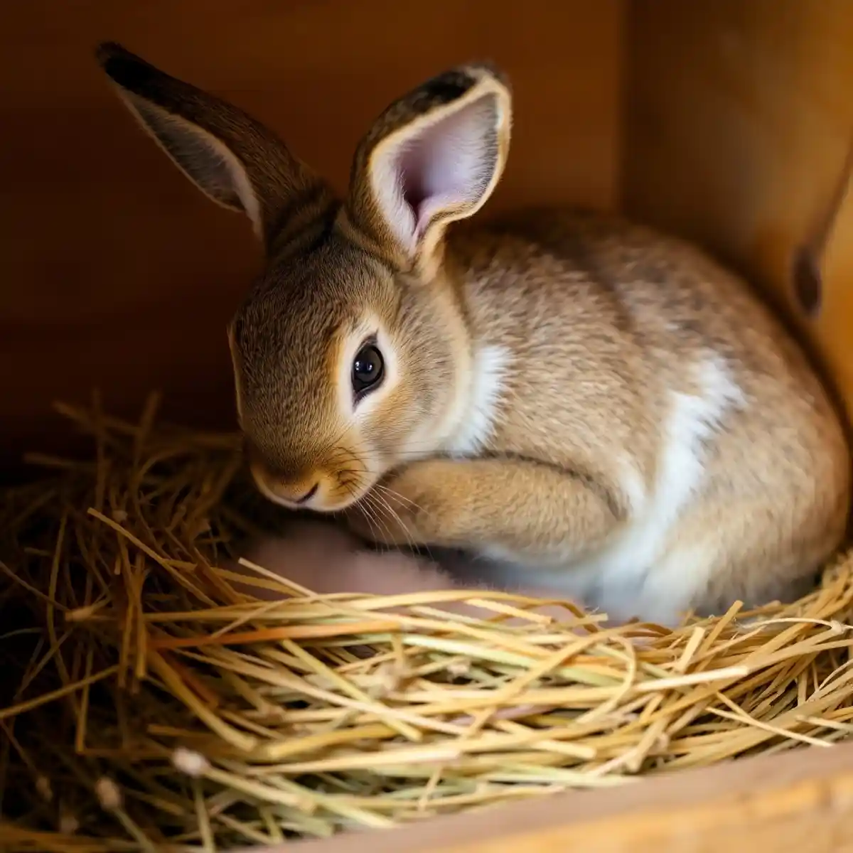 Rabbit Pulling Fur to Build a Nest-rabbit behavior Rabbit Behavior: Pregnant rabbit pulling fur from her chest to build a nest.