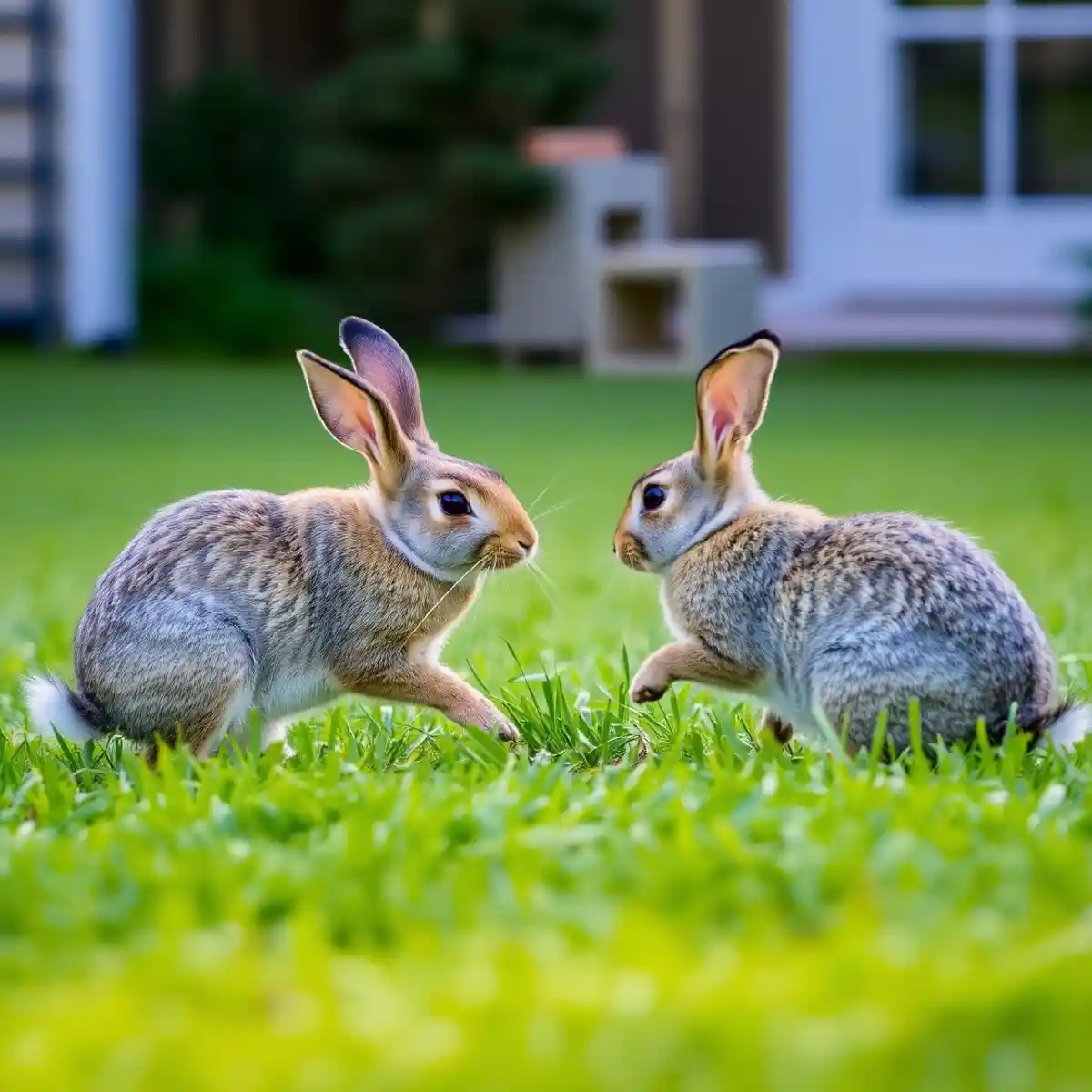 Rabbits Circling Mating Behavior-rabbit behavior Rabbit Behavior: Male rabbit circling a female during mating ritual.