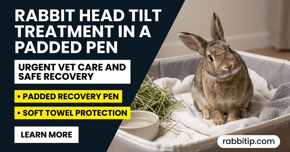 rabbit head tilt treatment for a bunny with wry neck in a padded recovery pen