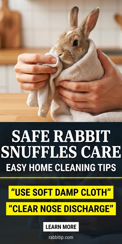 Owner gently cleaning rabbit nose during rabbit snuffles treatment at home