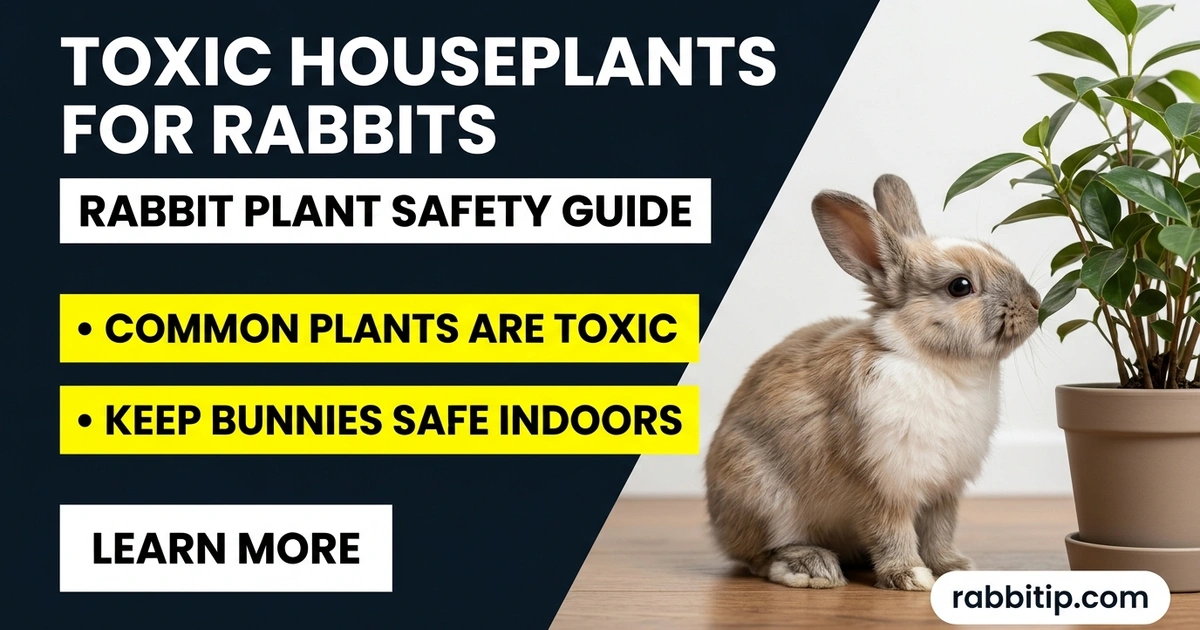 Domestic rabbit near a houseplant — guide to toxic plants for rabbits