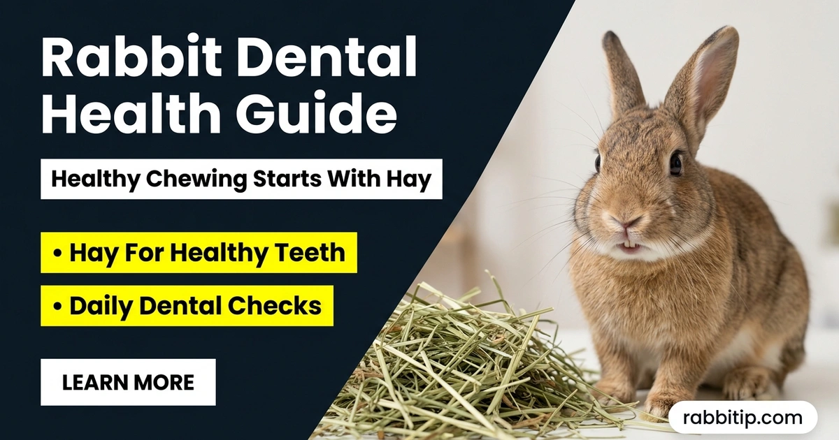 rabbit dental health guide showing a rabbit with hay for healthy teeth