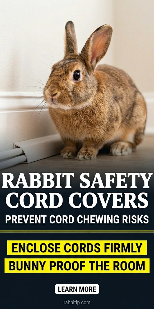 Rabbit safety environment guide showing cord covers protecting cables in a bunny-proof room